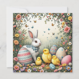 Påskhare och Chickar i Garden Julkort