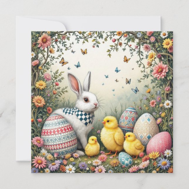 Påskhare och Chickar i Garden Julkort (Framsida)