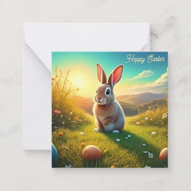 Påskhare och färgstarka ägg i Vår Magic Anteckningskort (Framsida)