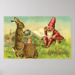 Påskhare och Gnome Vintage Hälsning Poster