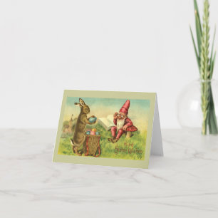 Påskhare och Gnomevintagehälsning Helgkort