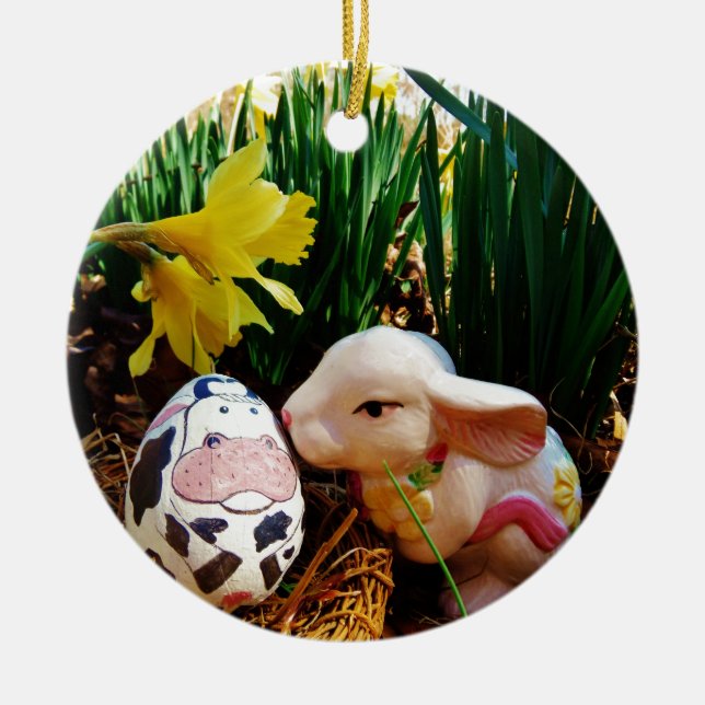 Påskhare- och koägg julgransprydnad keramik (Framsidan)