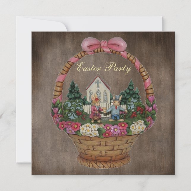 Påskhare och kyrka Basket Påsk Party Inbjudningar (Framsida)