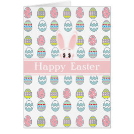 Påskhare och Multifärgad dekorerade ägg på vitt Hälsningskort