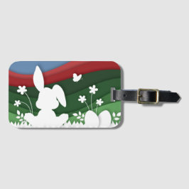 Påskhare och tecknad av ägg papper styckning i vår bagagebricka