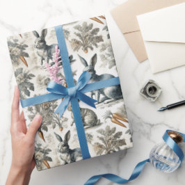 Påskhare Omslagning Papper - Mjukt Grått och vitt Presentpapper