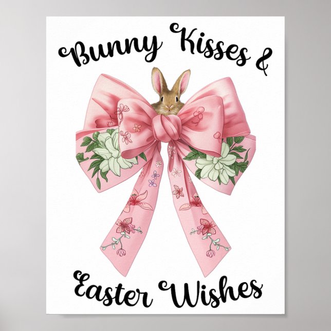 Påskhare Önskemål Coquette Rosa Bow Flowers Desi Poster (Framsidan)