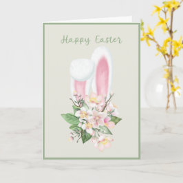 Påskhare Öron och Watercolor Rosa Flowers Card Kort