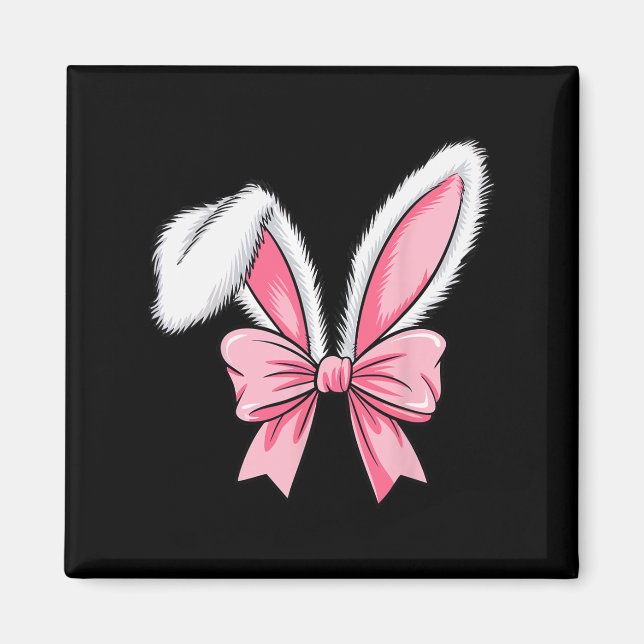 Påskhare Öron Rosa Coquette Bow Påsk Day Gir Magnet (Framsidan)