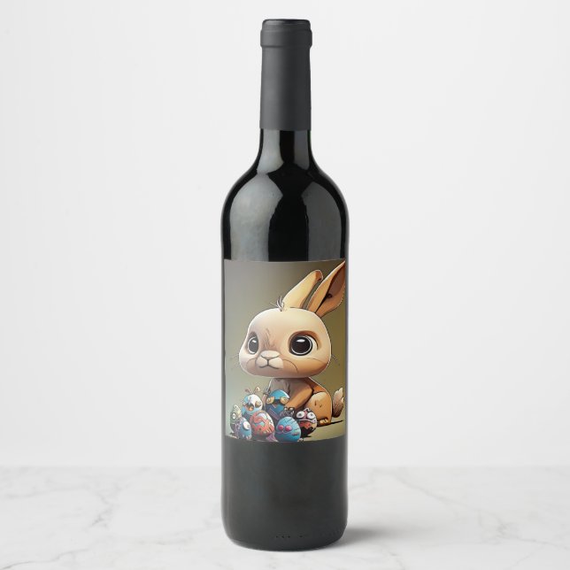 Påskhare på vin glas vinflaska etikett (Framsida)