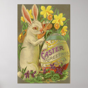 påskhare Painting Egg Daffodil Crocus Poster