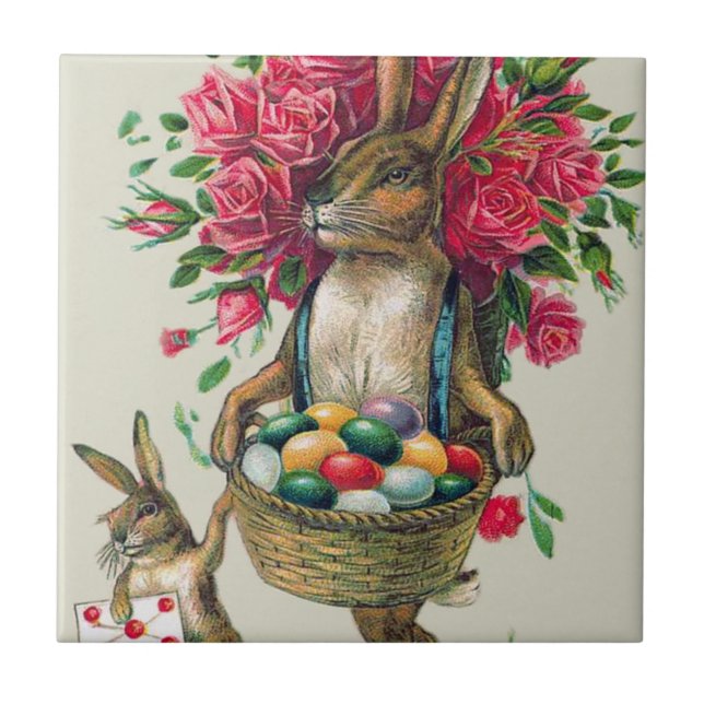 Påskhare Pappa Child Ro Basket Egg Kakelplatta (Framsidan)