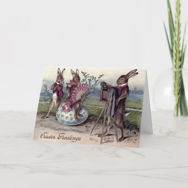 Påskhare par kameraägg helgkort (Framsida)