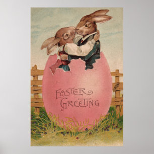Påskhare par kvarsittande målad Färgad ägg Poster