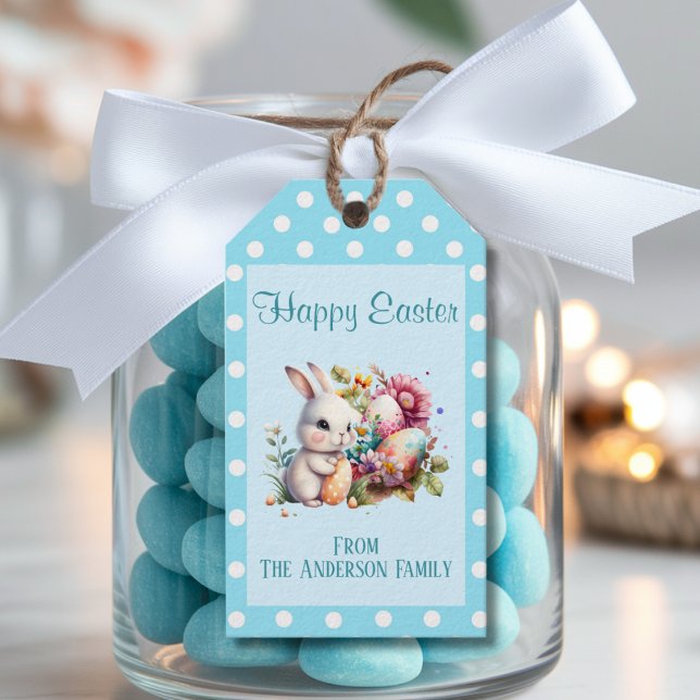 Påskhare Polka-punkt Presentetikett (Skapare uppladdad)