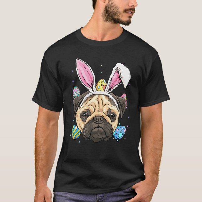 Påskhare Pug Hund Kids Manar Kvinnor T Shirt (Framsida)
