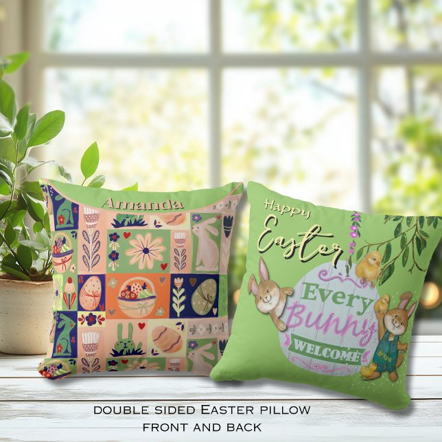 Påskhare quiled stil kudde (Easter bunny quilted style throw pillow )