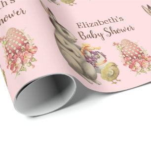 Påskhare Rabbit and Chicken Rosa Baby Shower Presentpapper