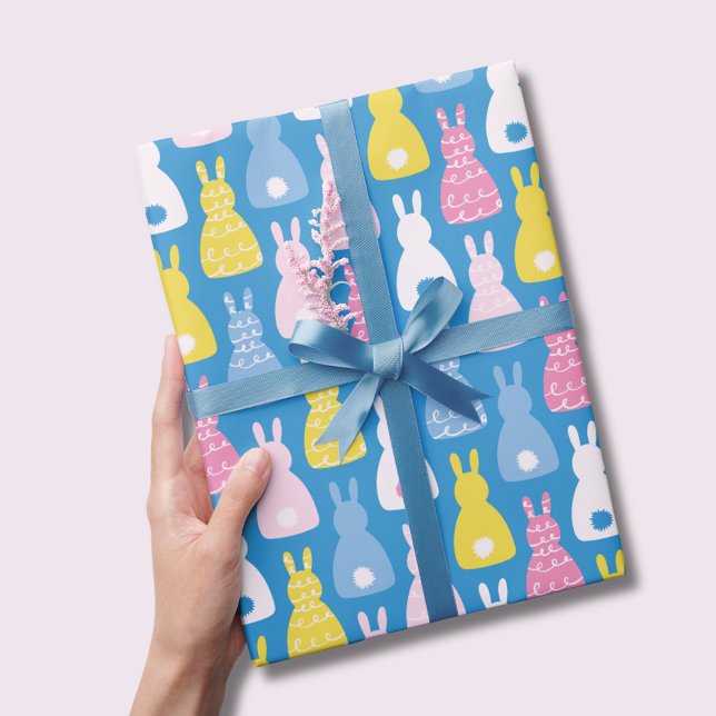 Påskhare Rabbit Blue mönster Presentpapper (Cute kids bunny rabbit wrapping paper, perfect for baby shower, easter or girls birthday.)