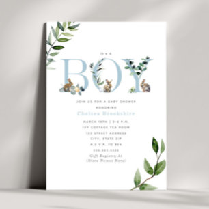 Påskhare Rabbit Eggs Greenery Boy Shower Inbjudningar