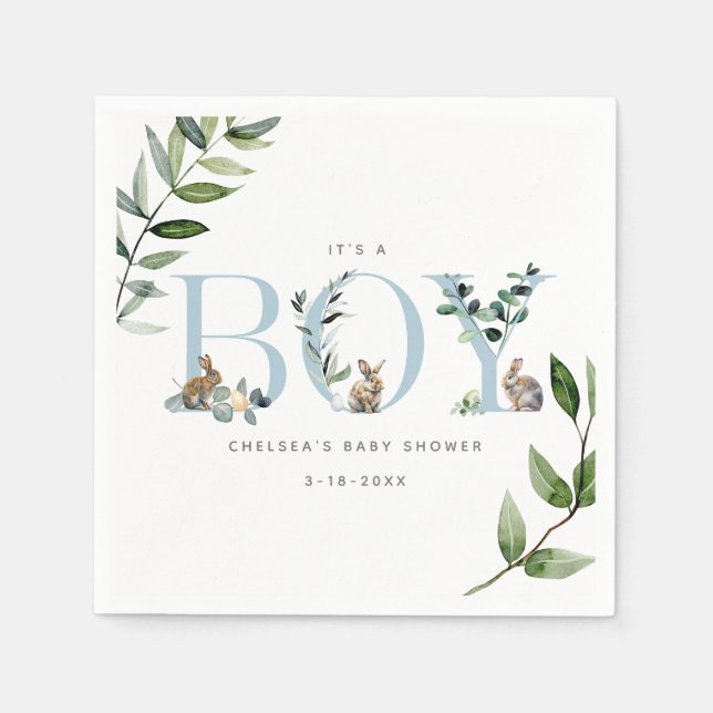 Påskhare Rabbit Eucalyptus Boy Shower Pappersservett (Framsidan)