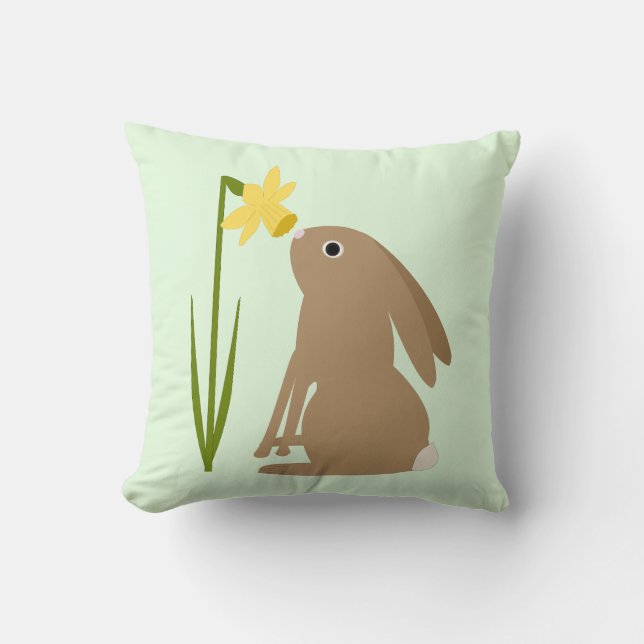 Påskhare Rabbit och Daffodil-blomma Kudde (Framsida)