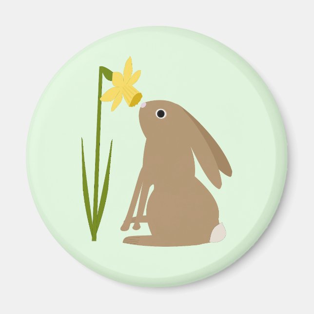 Påskhare Rabbit och Daffodil-blomma Magnet (Framsidan)