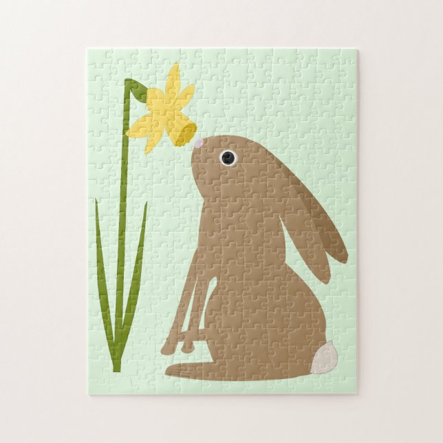 Påskhare Rabbit och Daffodil-blomma Pussel (Vertikal)