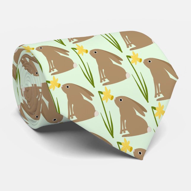 Påskhare Rabbit och Daffodil-blomma Slips (Rullad)