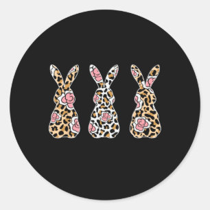 Påskhare Rabbit Trio Leopard Blommigt Cute Easte Runt Klistermärke