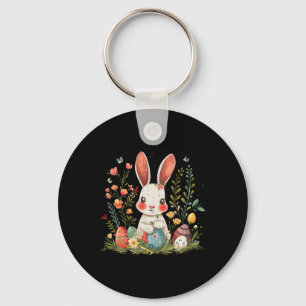 Påskhare Rabbit Women Lycklig Bunny Flower Graph Nyckelring