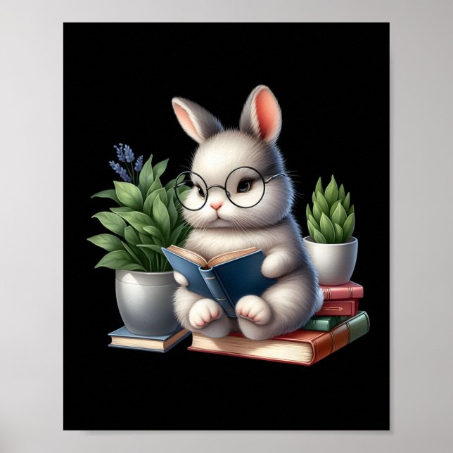 Påskhare Readin Cute Bunny Bok Älskare Poster (Framsidan)