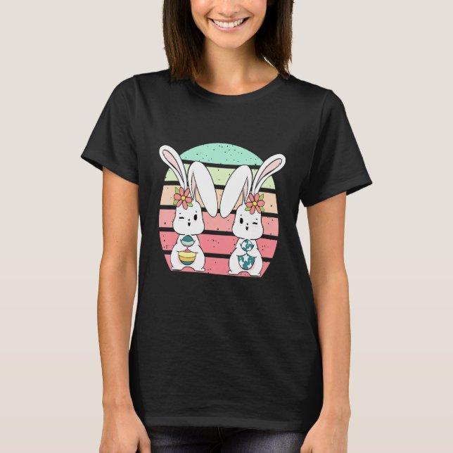 Påskhare Retro Cute Rabbit Egg Hunting Boys Gi T Shirt (Framsida)