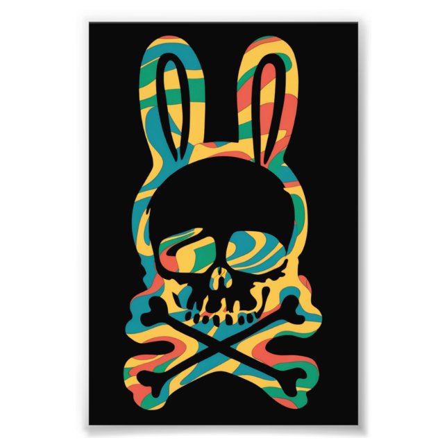 Påskhare Retro Tie Dye Bunny Skull Kor Bone Fototryck (Framsidan)