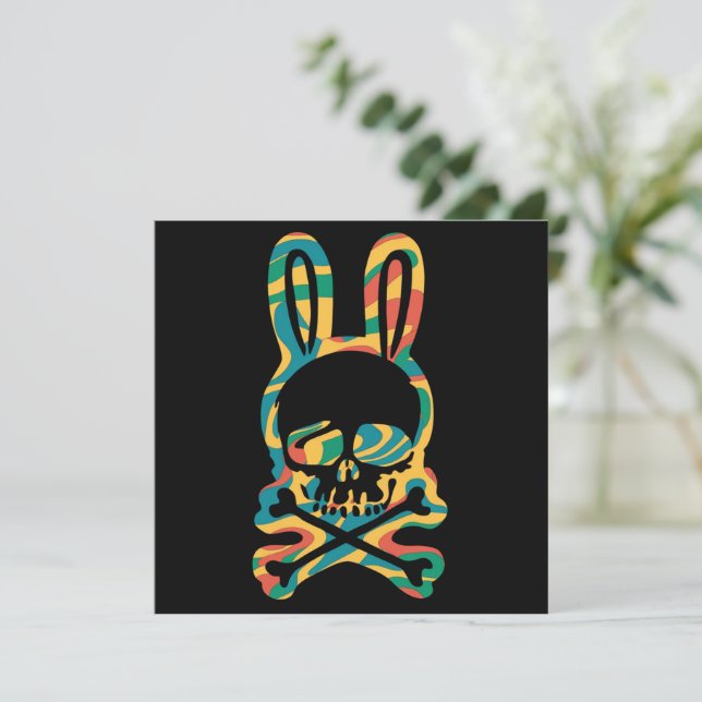 Påskhare Retro Tie Dye Bunny Skull Kor Bone Inbjudningar (Stående Fram)