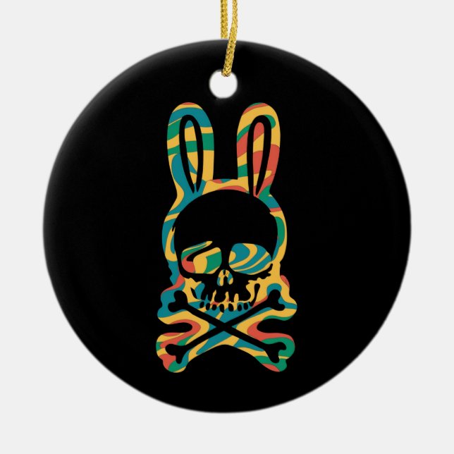Påskhare Retro Tie Dye Bunny Skull Kor Bone Julgransprydnad Keramik (Framsidan)