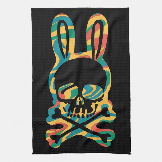 Påskhare Retro Tie Dye Bunny Skull Kor Bone Kökshandduk (Vertikal)