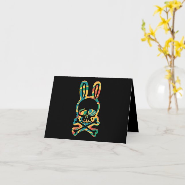 Påskhare Retro Tie Dye Bunny Skull Kor Bone Kort (Gul blomma)