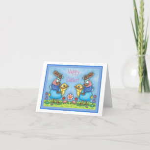 PÅSKHARE RIDING CUTE CHICK IN BLUE EGG blank Helgkort