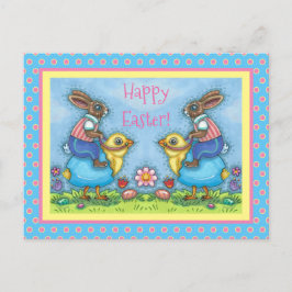 PÅSKHARE RIDING CUTE CHICK IN BLUE EGG, STOLLIG HELG VYKORT