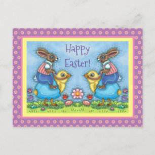 PÅSKHARE RIDING CUTE CHICK IN BLUE EGG, STOLLIG HELG VYKORT