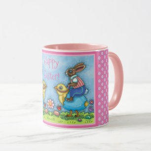 PÅSKHARE RIDING CUTE CHICK IN BLUE EGG, STOLLIG MUGG