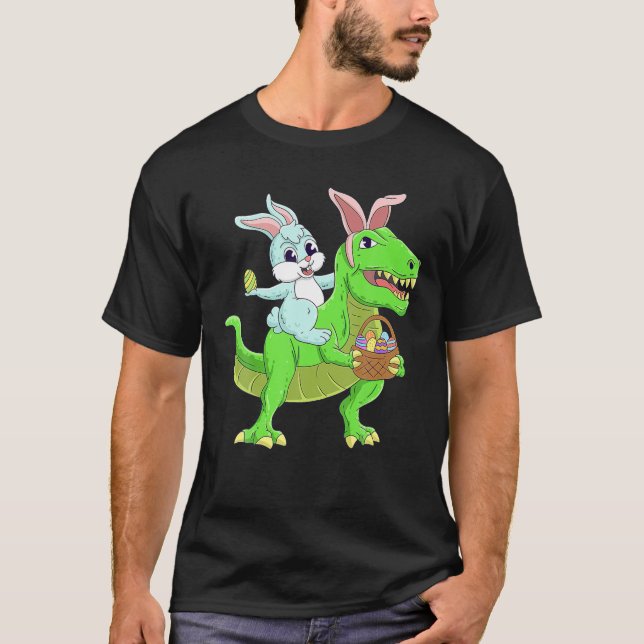 Påskhare Riding Dinosaur T Rex Påsk Kids Boy Shirt (Framsida)