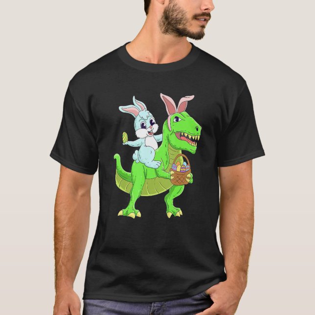 Påskhare Riding Dinosaur T Rex Påskägg Cost T Shirt (Framsida)