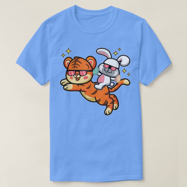 Påskhare Riding on Tiger Kawaii Påskägg Hun T Shirt (Design framsida)