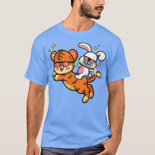 Påskhare Riding on Tiger Kawaii Påskägg Hun T Shirt