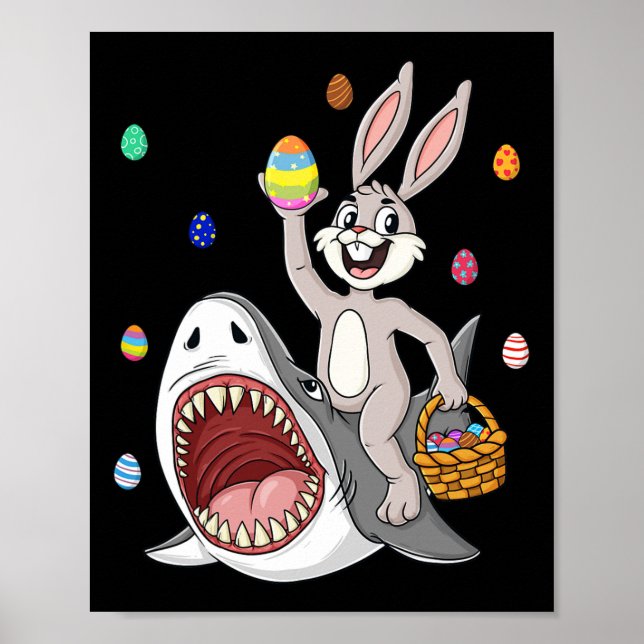 Påskhare Riding Shark Roligt Eggs Basket Boys Gir Poster (Framsidan)