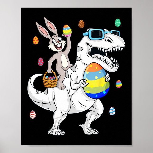 Påskhare Riding T Rex Dinosaur Roligt Eggs Boys G Poster (Framsidan)