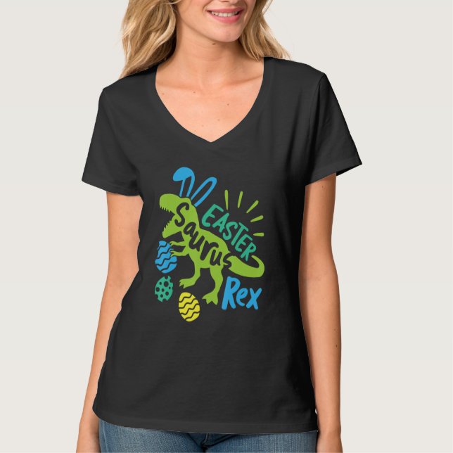 Påskhare Saurus Rex Påsk Dag 2021 Dinosaur t Shirt (Framsida)