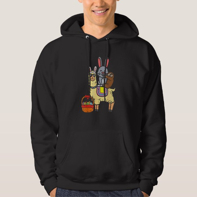 Påskhare Sloth on Llama Eggs Cute Alpaca Boys Hoodie (Framsida)